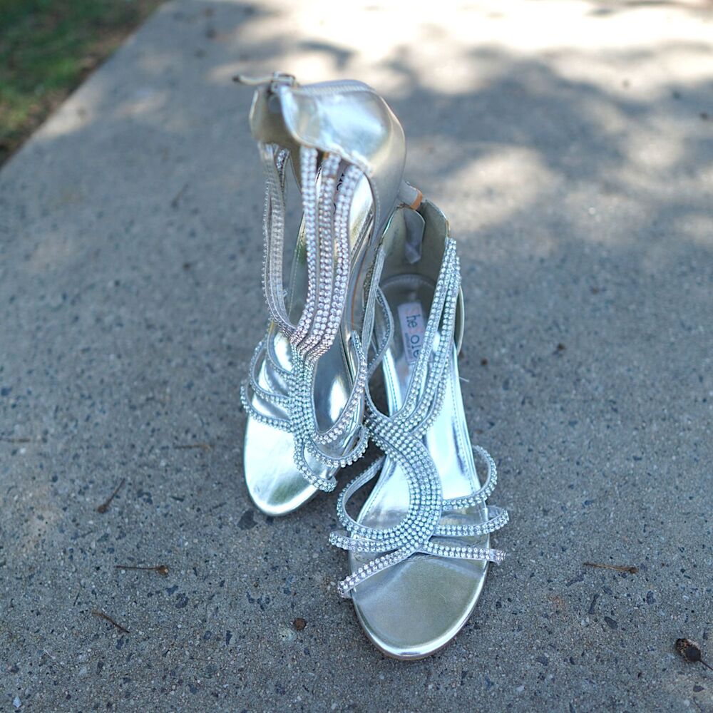 SheSole Silver Rhinestone Strappy Heels EU 40 Crystal Wedding Prom Sandals